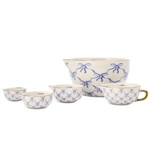 Thyme & Table Blue Bow 5-Piece Ceramic Mixing Bowl & Measuring Cup Set